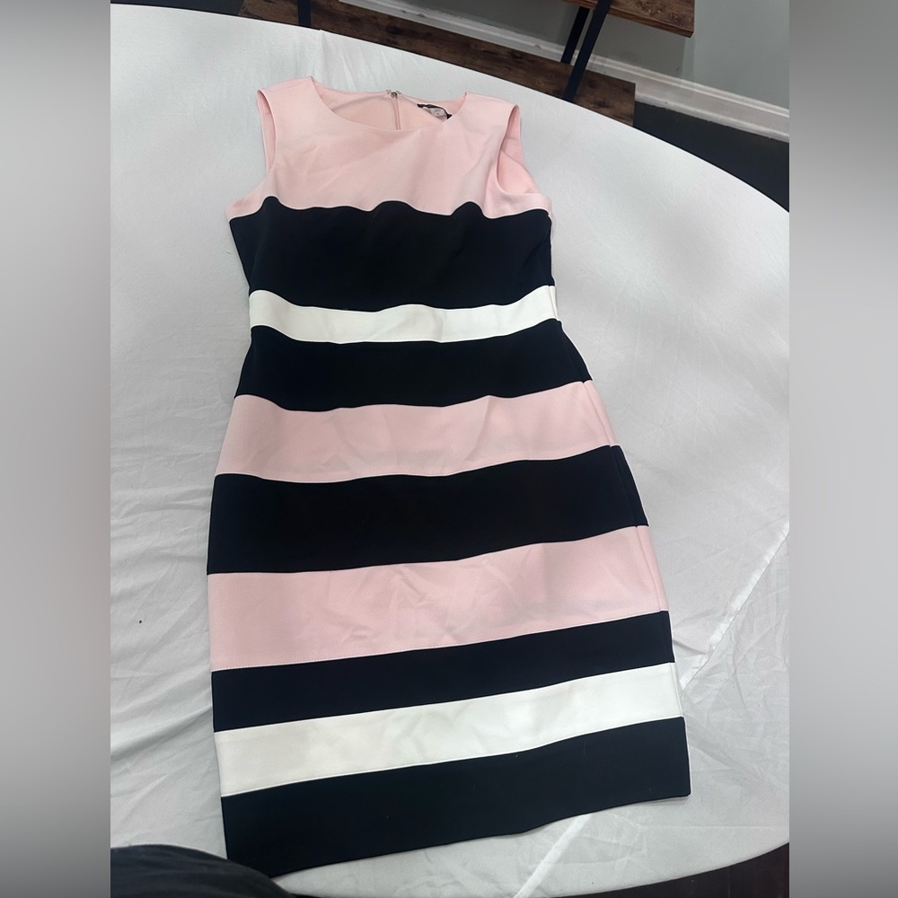 Tommy Hilfiger Pink, Black, and White Midi Dress